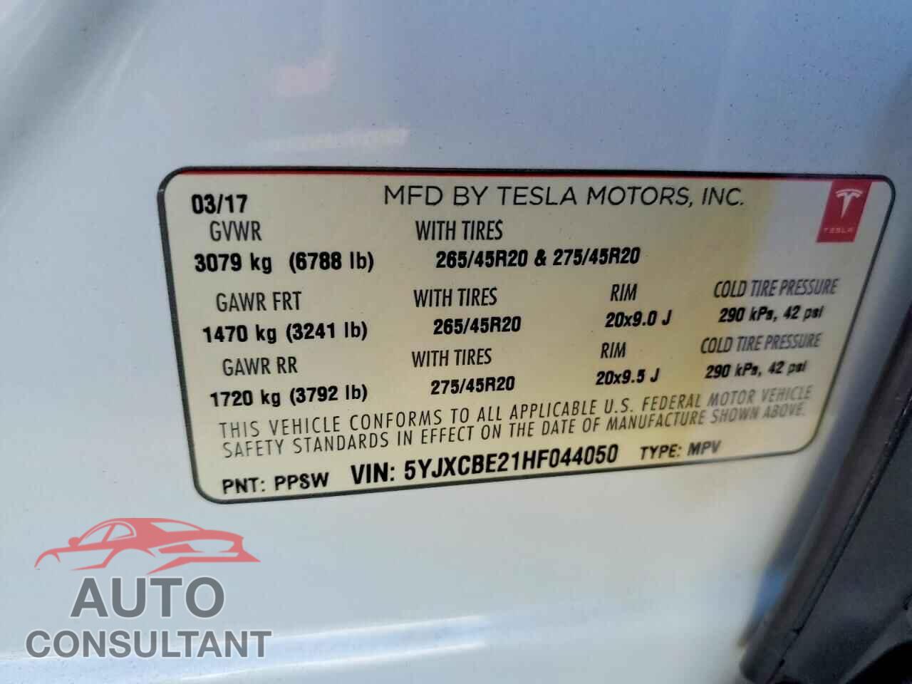 TESLA MODEL X 2017 - 5YJXCBE21HF044050