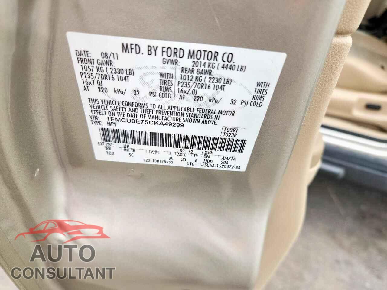 FORD ESCAPE 2012 - 1FMCU0E75CKA49299