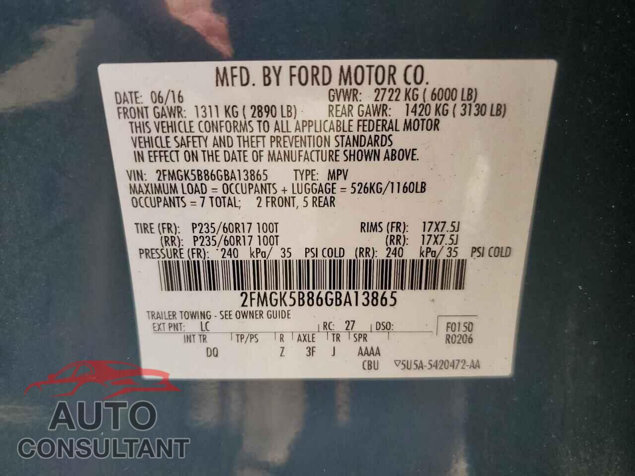 FORD FLEX 2016 - 2FMGK5B86GBA13865