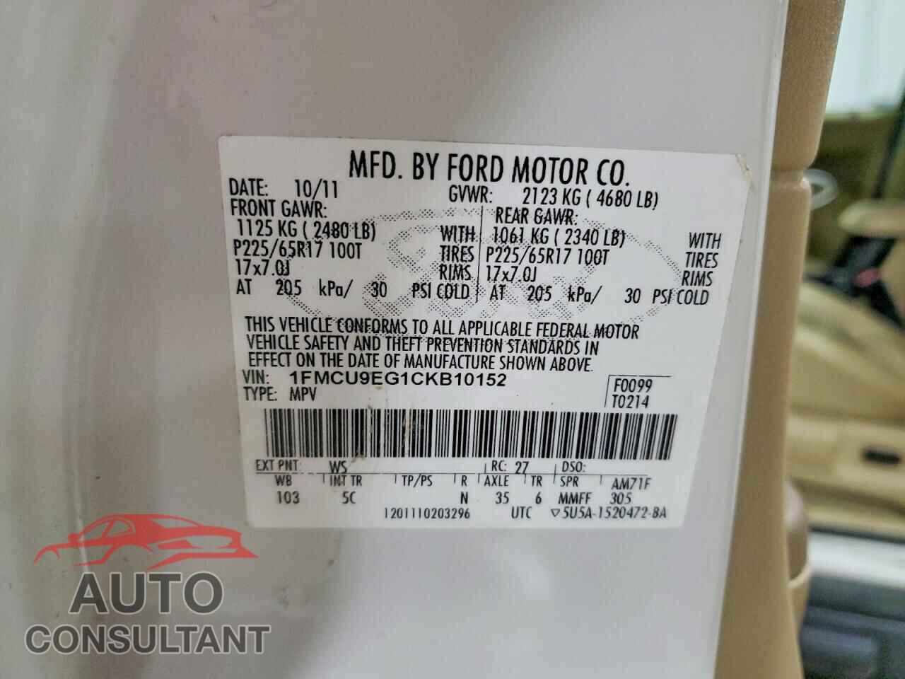 FORD ESCAPE 2012 - 1FMCU9EG1CKB10152