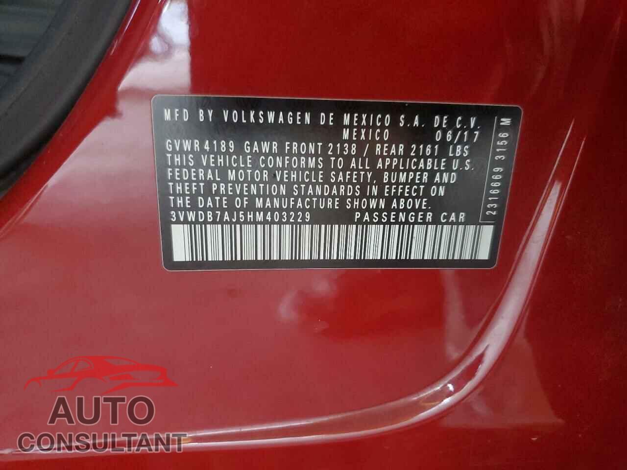 VOLKSWAGEN JETTA 2017 - 3VWDB7AJ5HM403229
