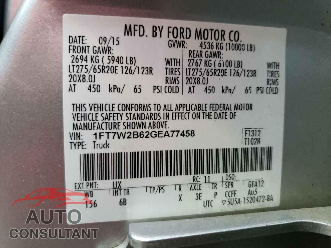FORD F250 2016 - 1FT7W2B62GEA77458