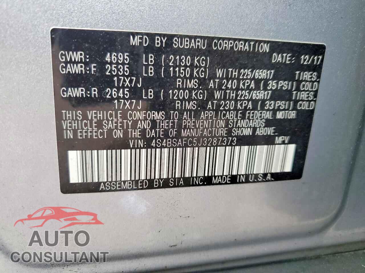 SUBARU OUTBACK 2018 - 4S4BSAFC5J3287373