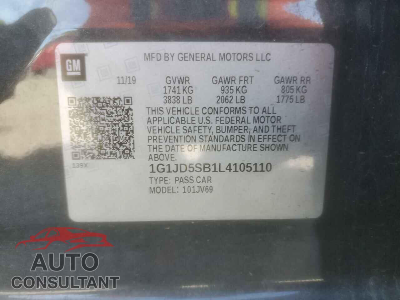 CHEVROLET SONIC 2020 - 1G1JD5SB1L4105110