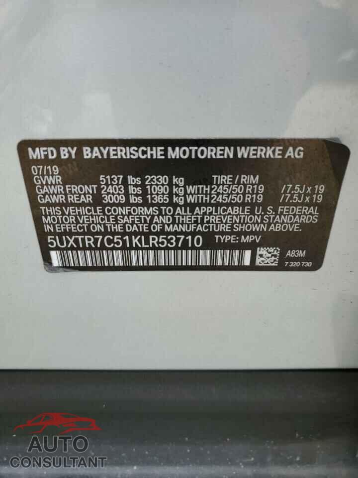 BMW X3 2019 - 5UXTR7C51KLR53710