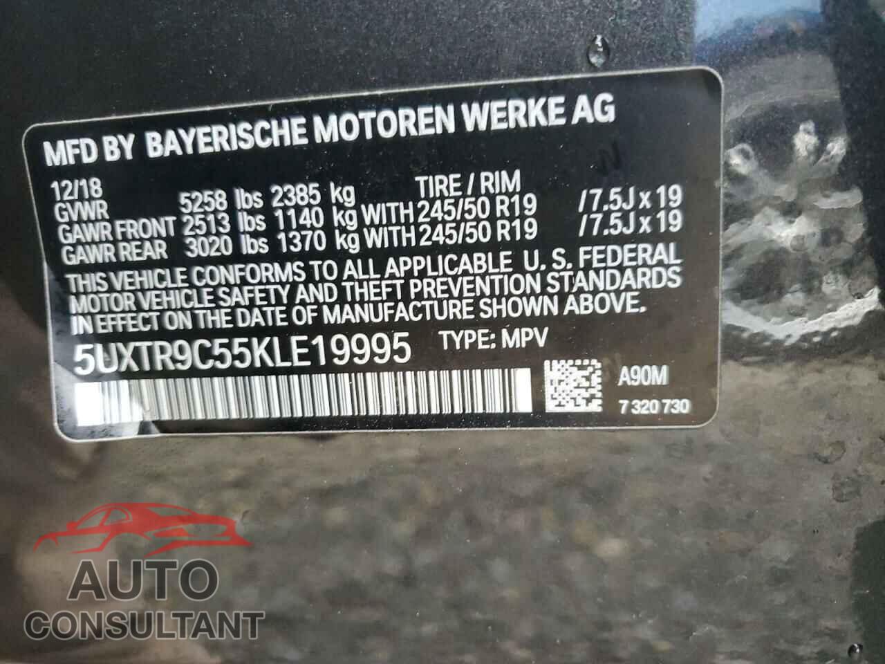BMW X3 2019 - 5UXTR9C55KLE19995