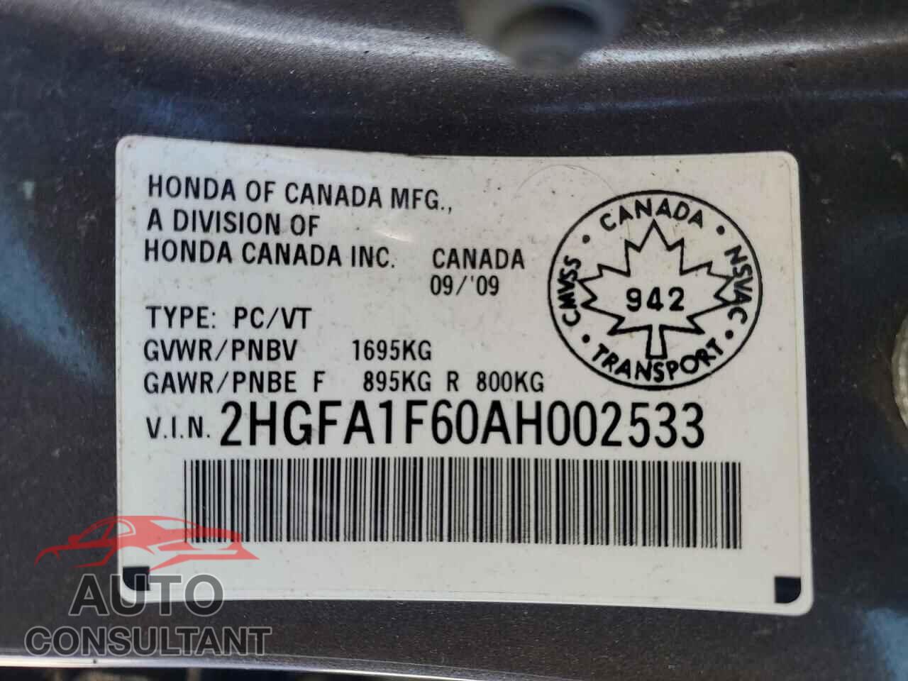 HONDA CIVIC 2010 - 2HGFA1F60AH002533