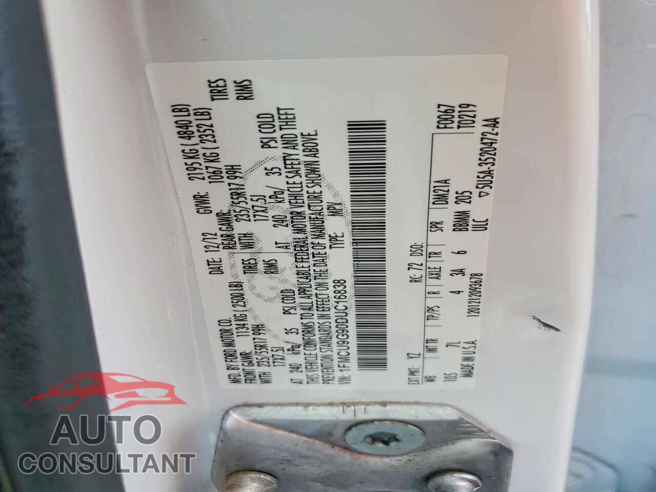 FORD ESCAPE 2013 - 1FMCU9G90DUC16838