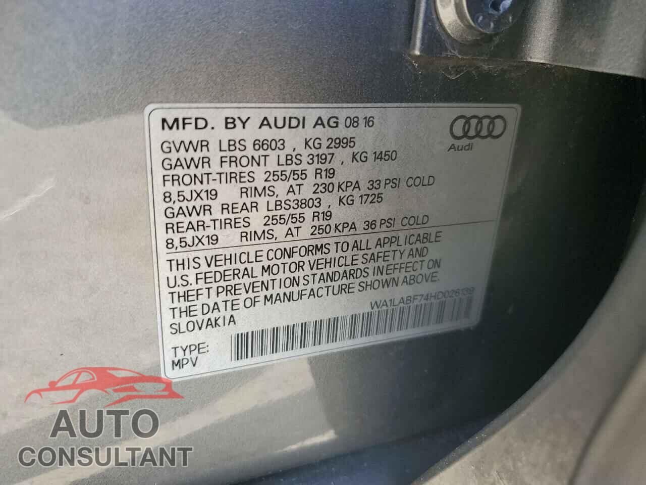 AUDI Q7 2017 - WA1LABF74HD026139