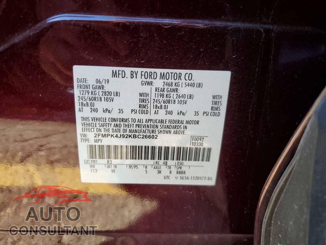 FORD EDGE 2019 - 2FMPK4J92KBC26602
