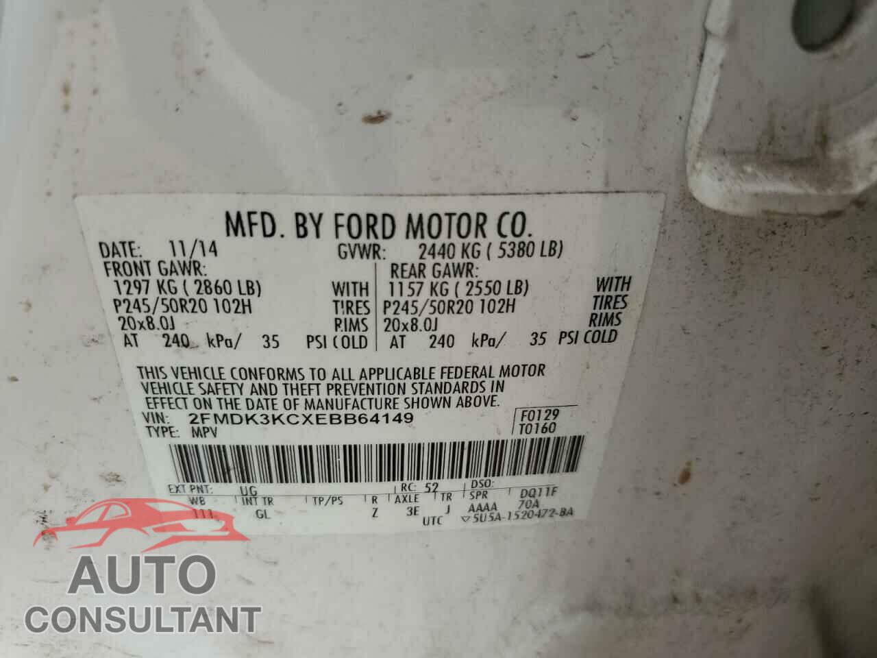 FORD EDGE 2014 - 2FMDK3KCXEBB64149