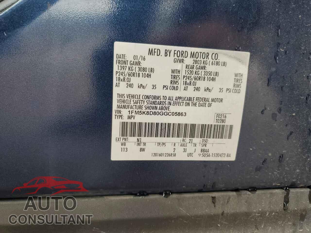 FORD EXPLORER 2016 - 1FM5K8D80GGC05863