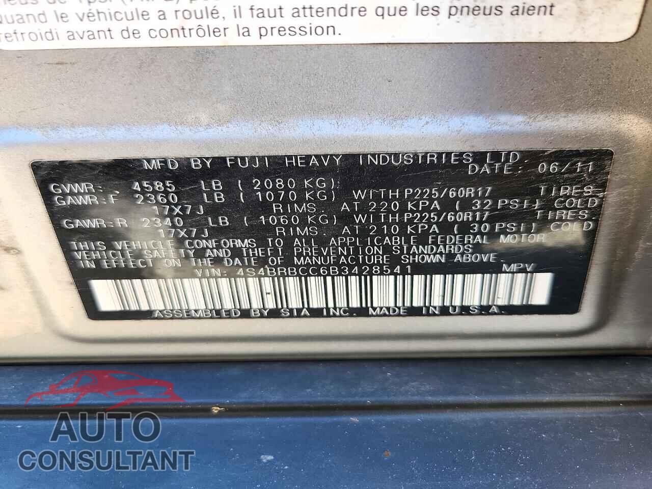 SUBARU OUTBACK 2011 - 4S4BRBCC6B3428541