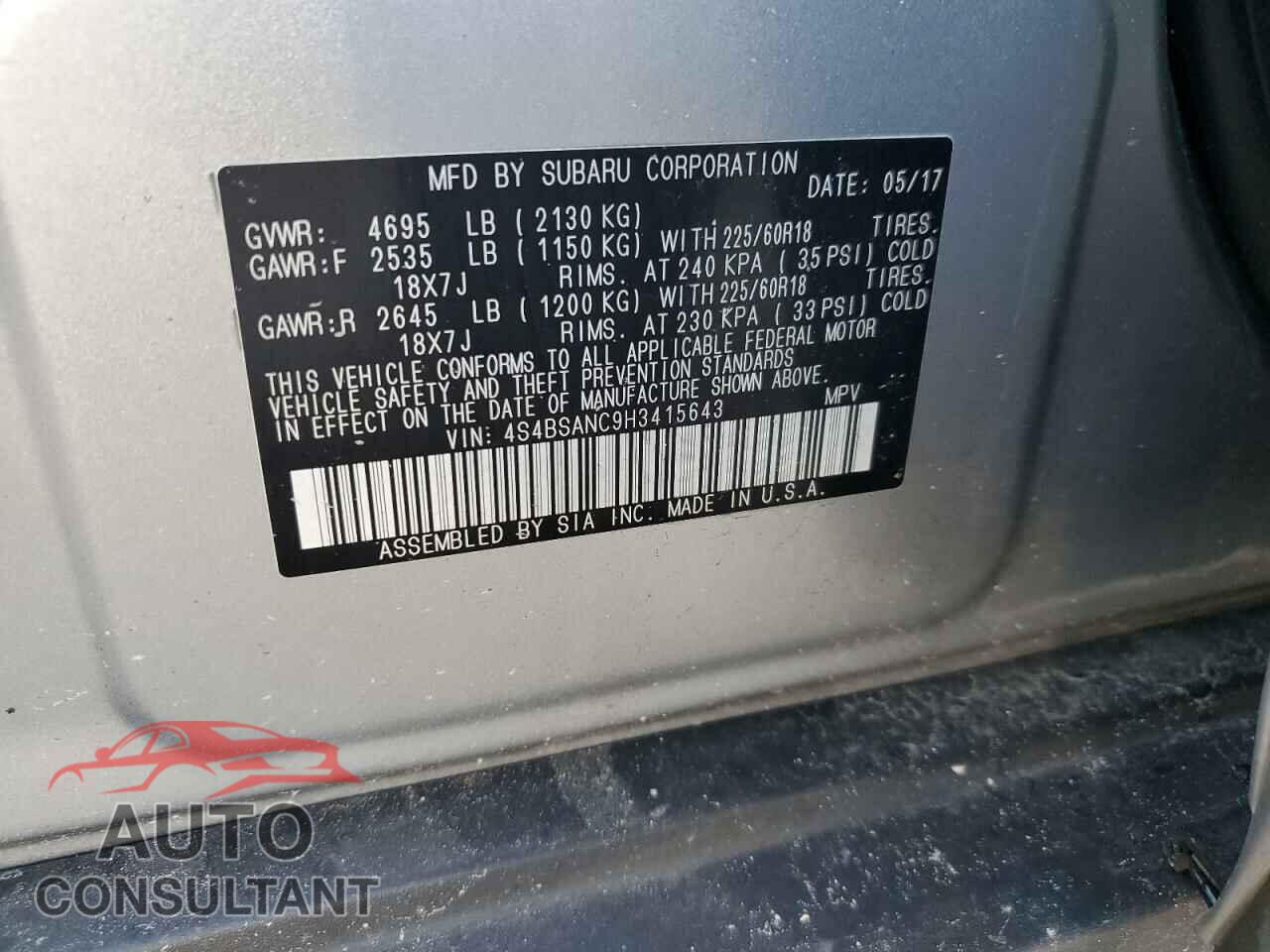SUBARU OUTBACK 2017 - 4S4BSANC9H3415643