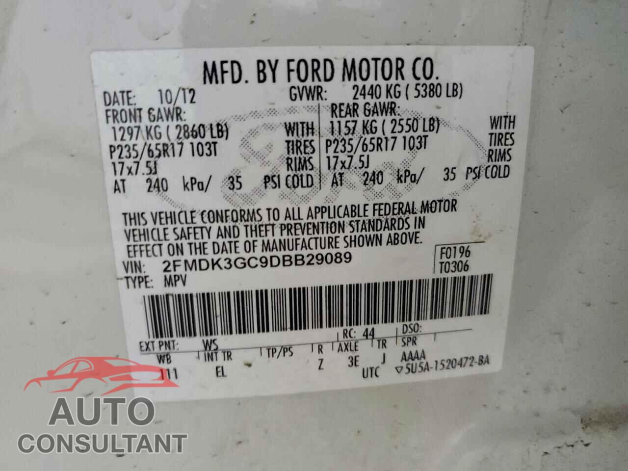 FORD EDGE 2013 - 2FMDK3GC9DBB29089