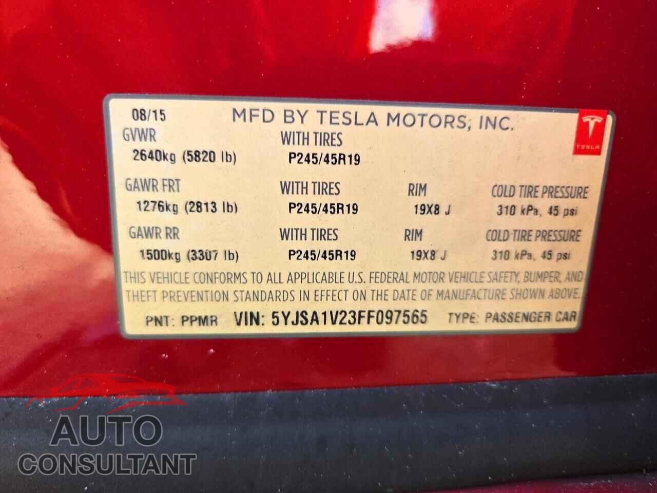 TESLA MODEL S 2015 - 5YJSA1V23FF097565