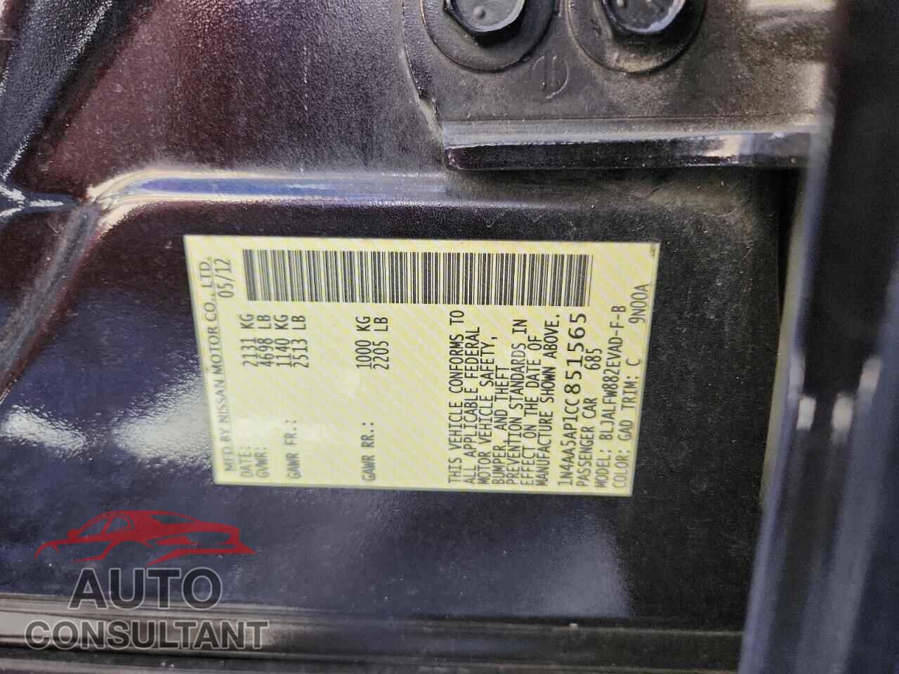 NISSAN MAXIMA 2012 - 1N4AA5AP1CC851565