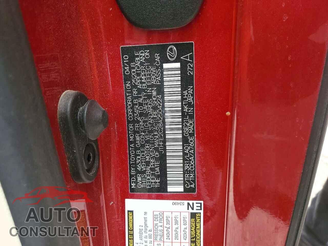 LEXUS IS 2010 - JTHFE2C28A2504224