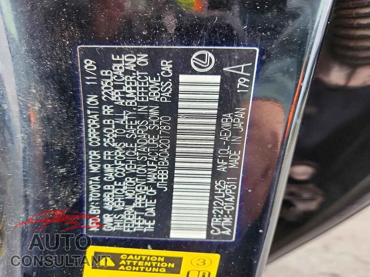LEXUS HS 2010 - JTHBB1BA0A2017870