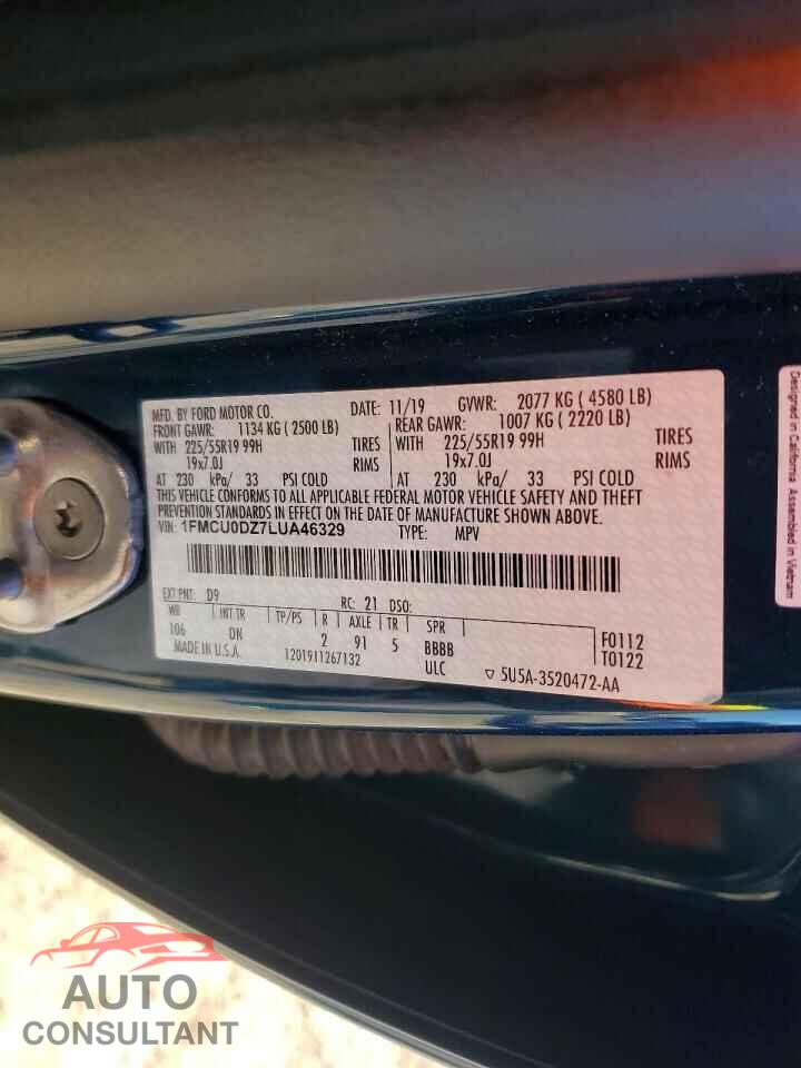 FORD ESCAPE 2020 - 1FMCU0DZ7LUA46329