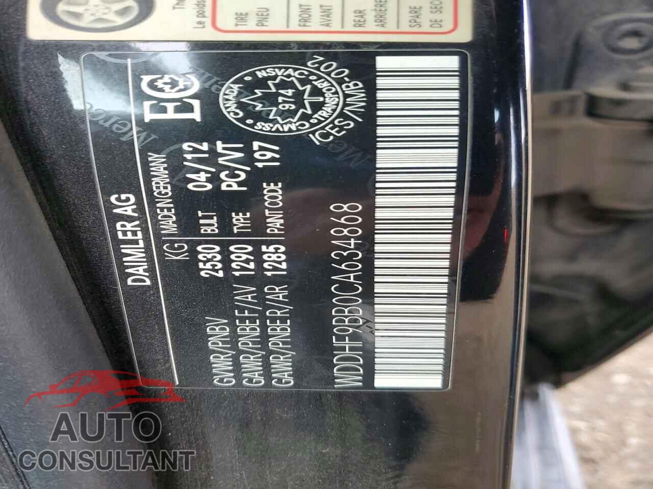 MERCEDES-BENZ E-CLASS 2012 - WDDHF9BB0CA634868