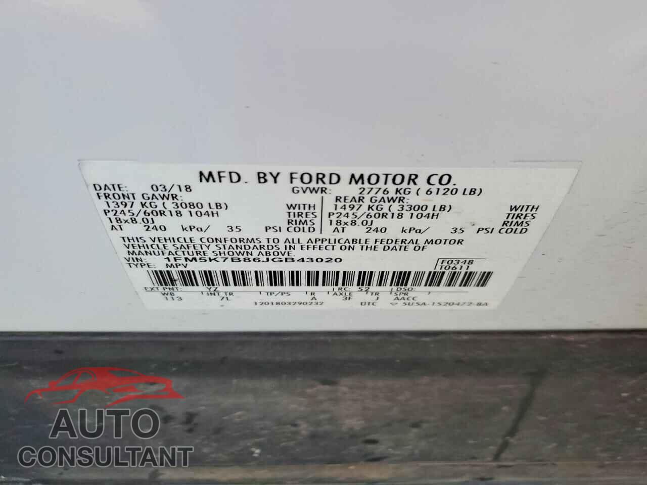 FORD EXPLORER 2018 - 1FM5K7B86JGB43020