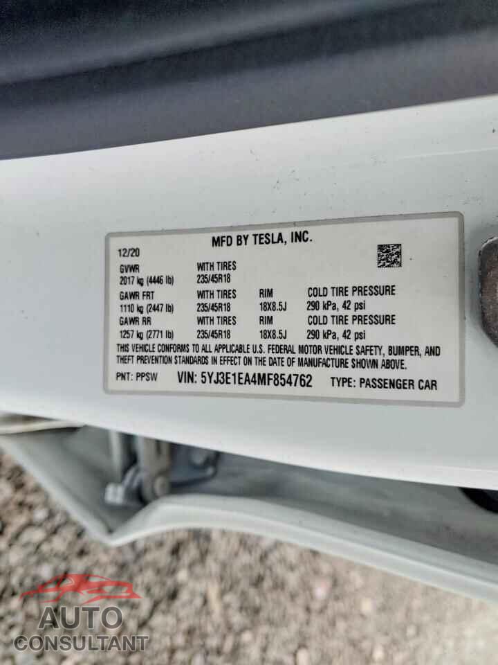 TESLA MODEL 3 2021 - 5YJ3E1EA4MF854762