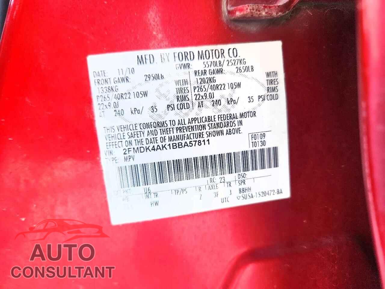 FORD EDGE 2011 - 2FMDK4AK1BBA57811