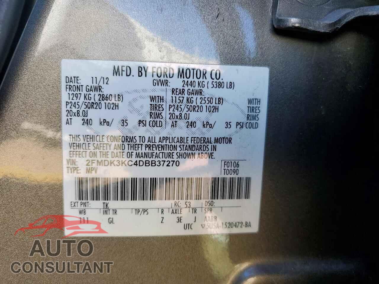 FORD EDGE 2013 - 2FMDK3KC4DBB37270