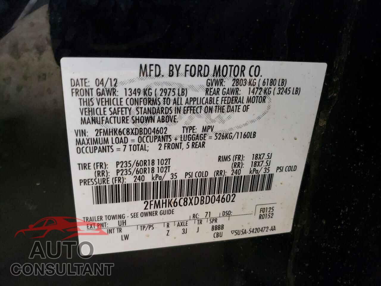 FORD FLEX 2013 - 2FMHK6C8XDBD04602