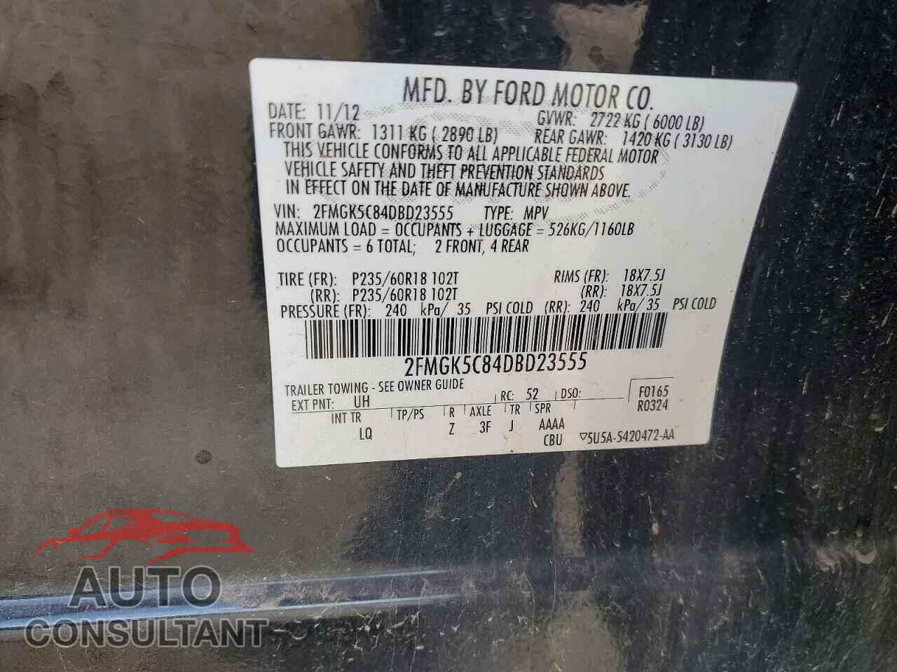 FORD FLEX 2013 - 2FMGK5C84DBD23555