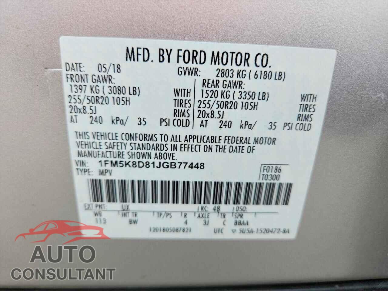 FORD EXPLORER 2018 - 1FM5K8D81JGB77448