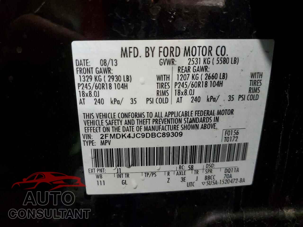 FORD EDGE 2013 - 2FMDK4JC9DBC89309