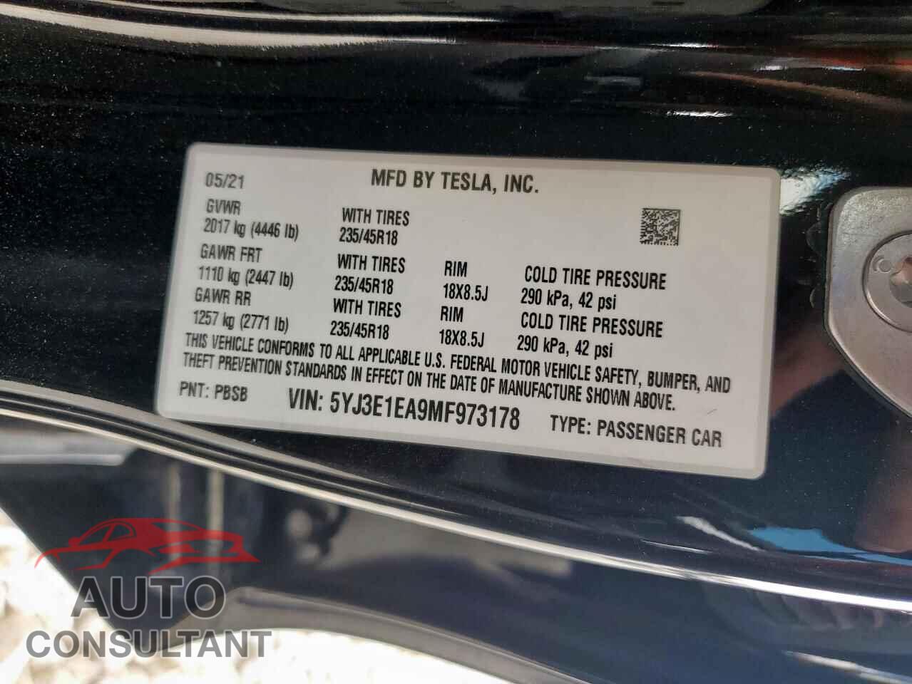 TESLA MODEL 3 2021 - 5YJ3E1EA9MF973178