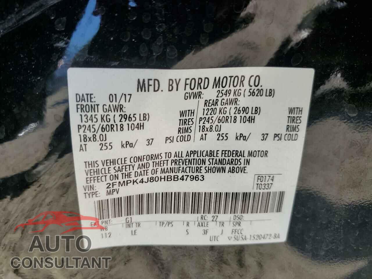 FORD EDGE 2017 - 2FMPK4J80HBB47963