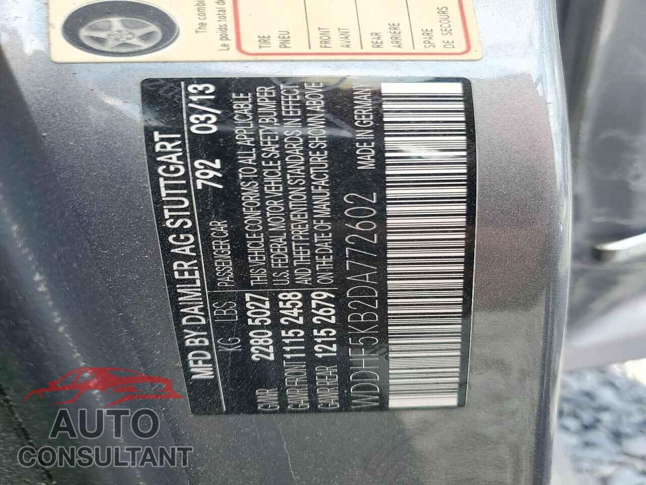 MERCEDES-BENZ E-CLASS 2013 - WDDHF5KB2DA772602