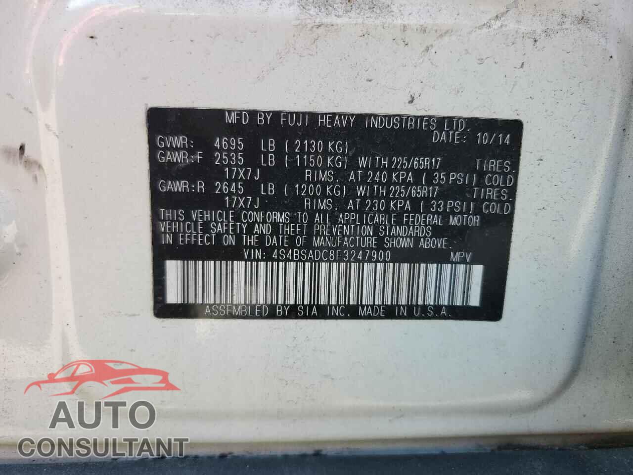 SUBARU OUTBACK 2015 - 4S4BSADC8F3247900