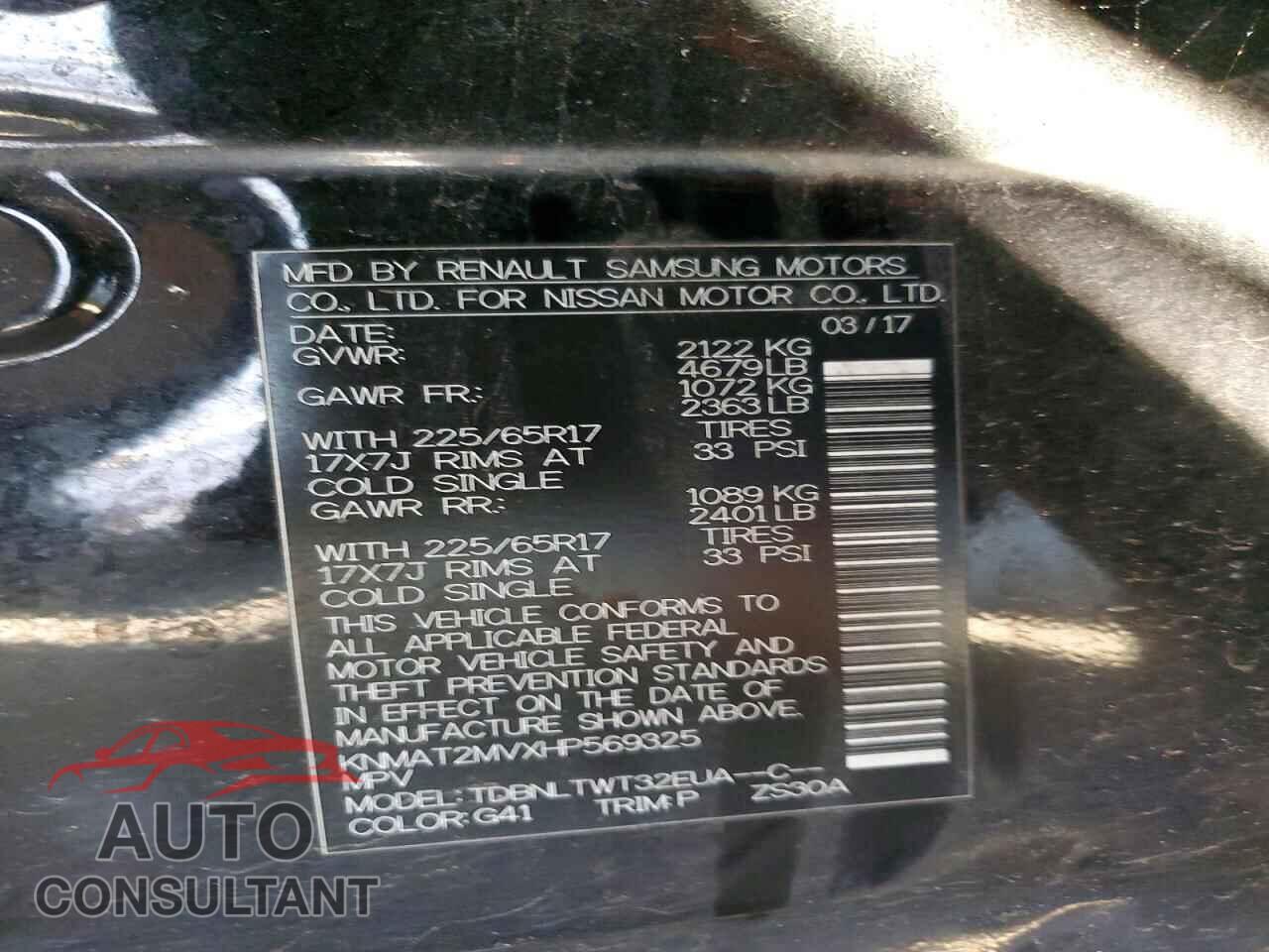 NISSAN ROGUE 2017 - KNMAT2MVXHP569325