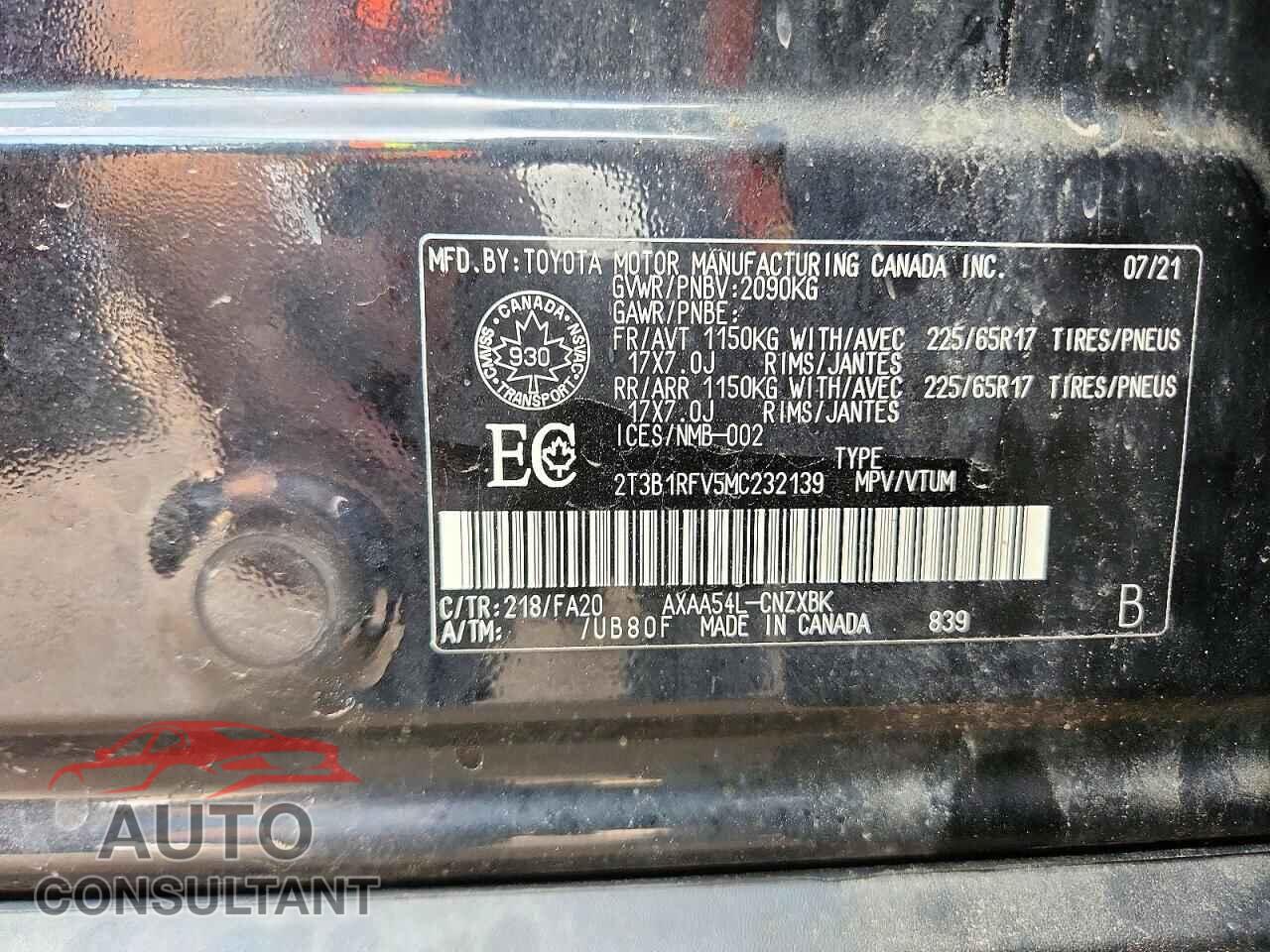 TOYOTA RAV4 2021 - 2T3B1RFV5MC232139