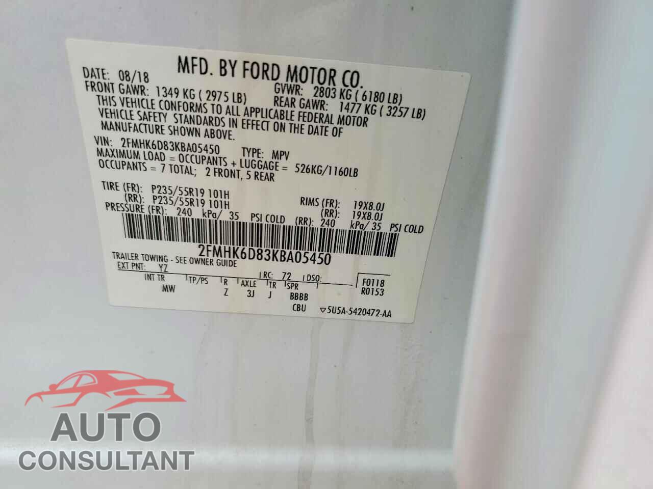 FORD FLEX 2019 - 2FMHK6D83KBA05450