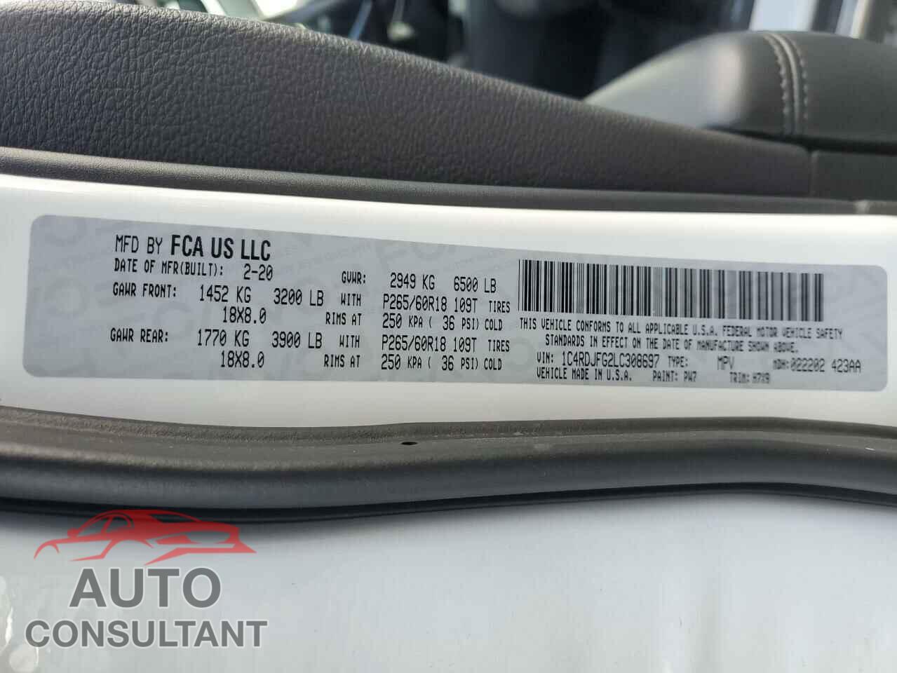 DODGE DURANGO 2020 - 1C4RDJFG2LC308697