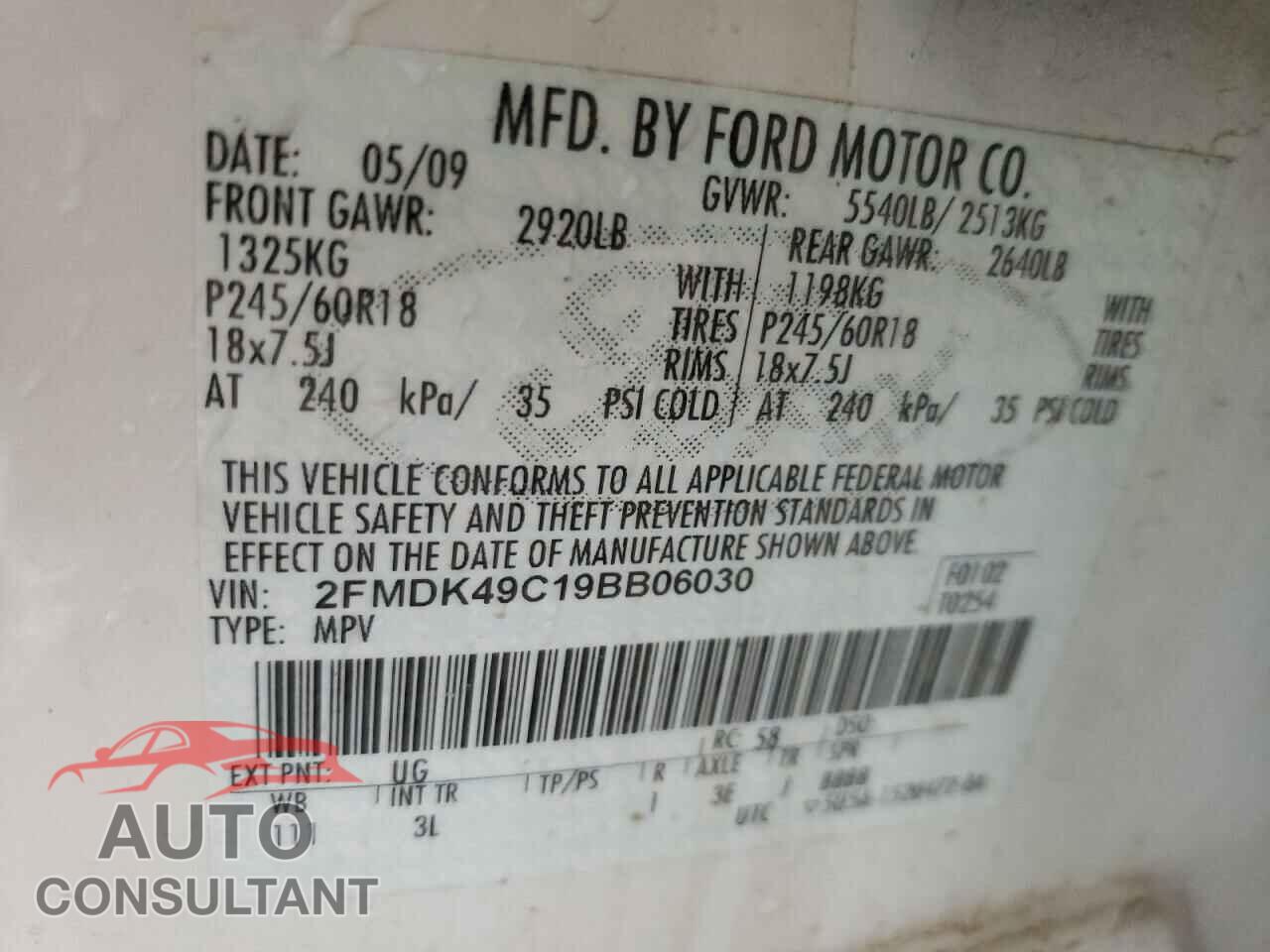 FORD EDGE 2009 - 2FMDK49C19BB06030