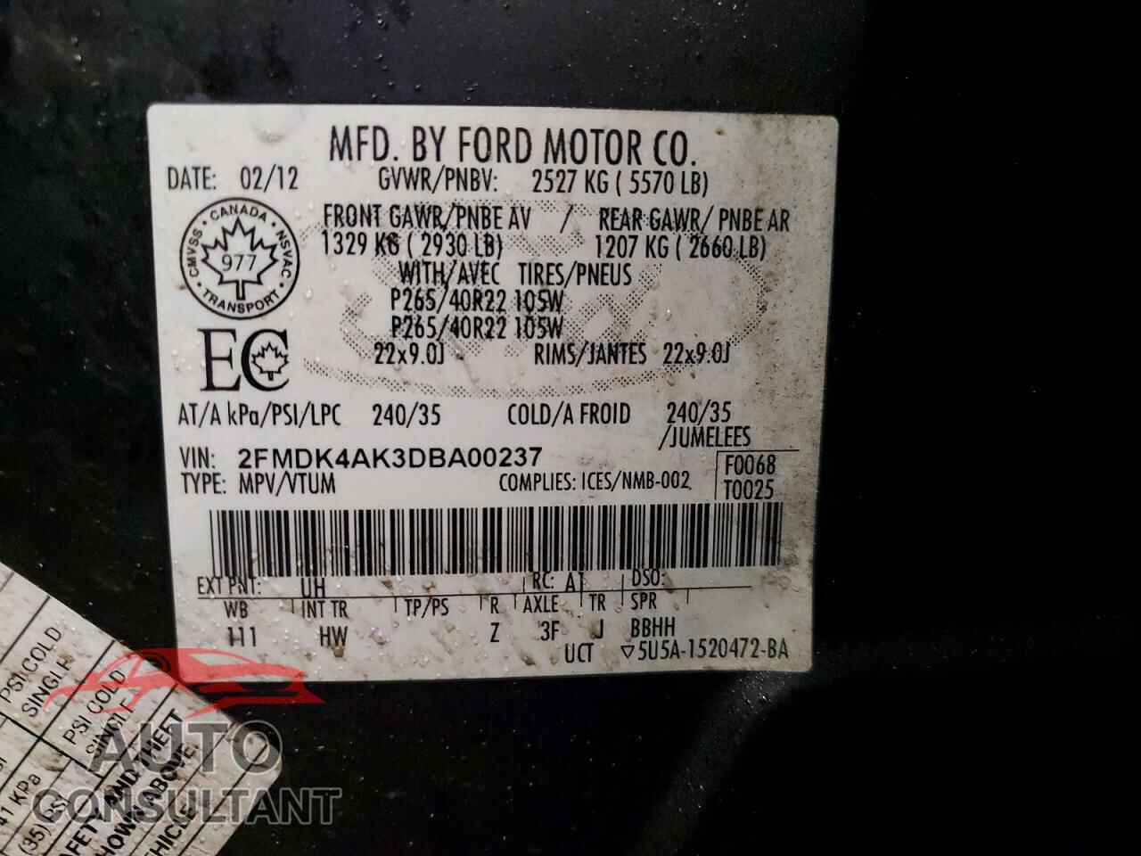 FORD EDGE 2013 - 2FMDK4AK3DBA00237