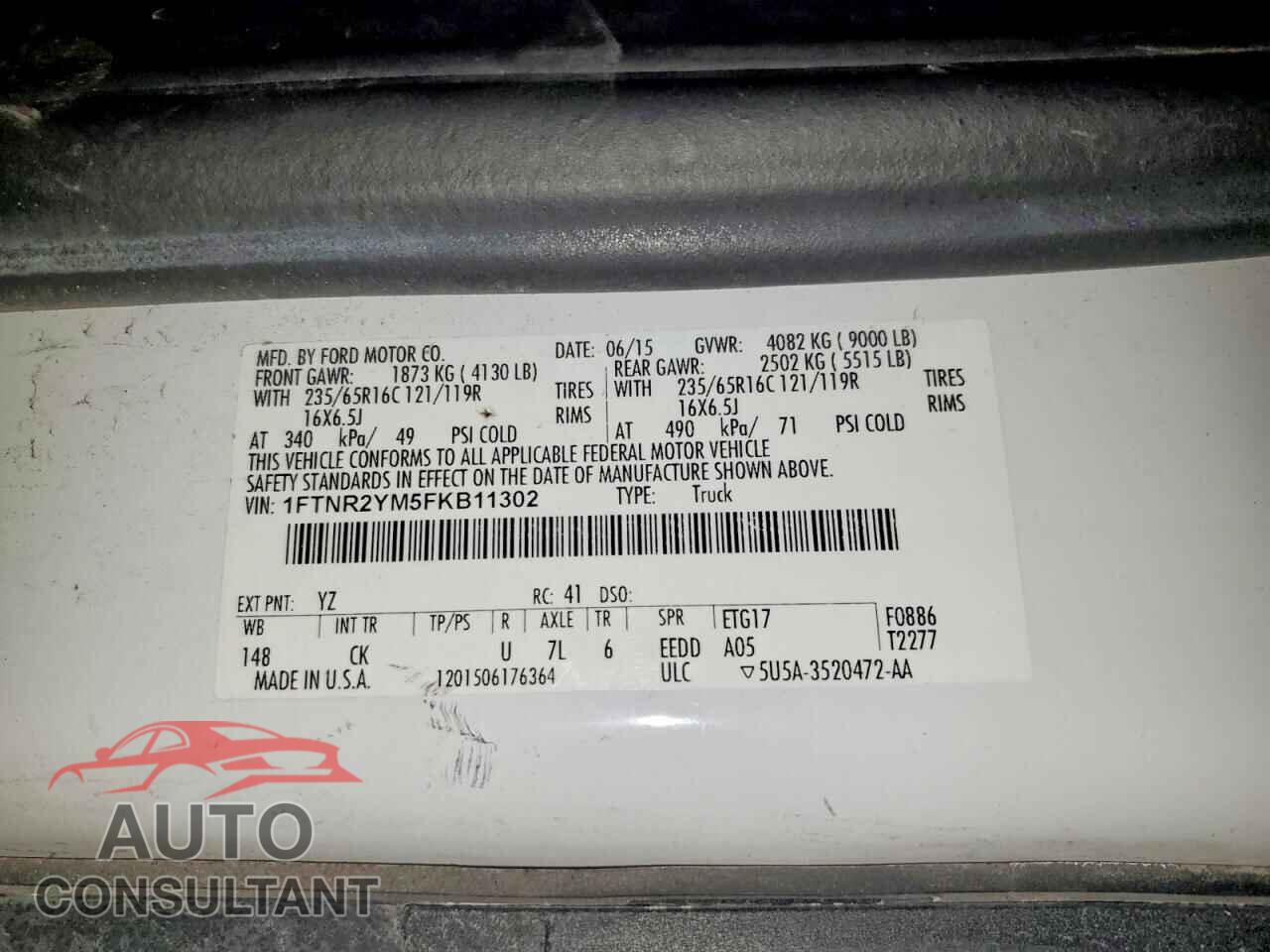 FORD TRANSIT 2015 - 1FTNR2YM5FKB11302