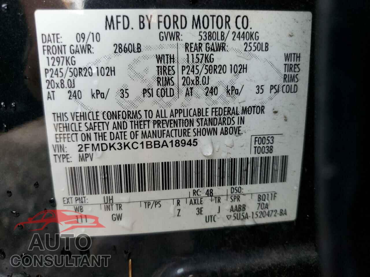 FORD EDGE 2011 - 2FMDK3KC1BBA18945