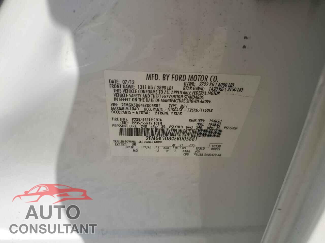 FORD FLEX 2014 - 2FMGK5D84EBD05881