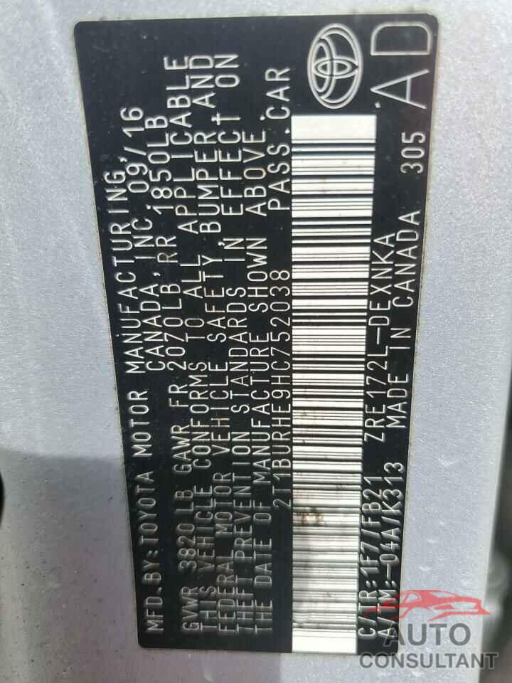 TOYOTA COROLLA 2017 - 2T1BURHE9HC752038