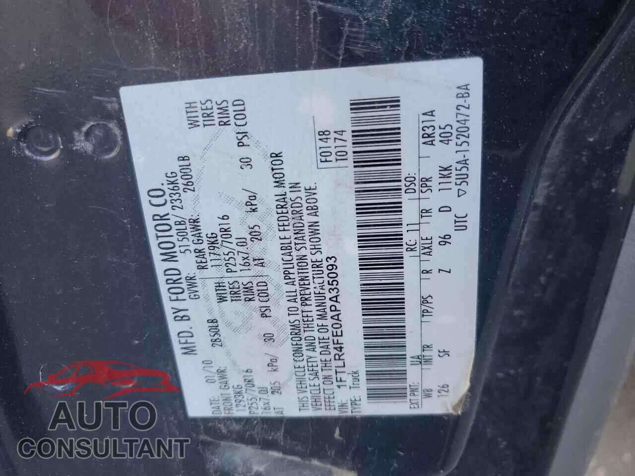 FORD RANGER 2010 - 1FTLR4FE0APA35093