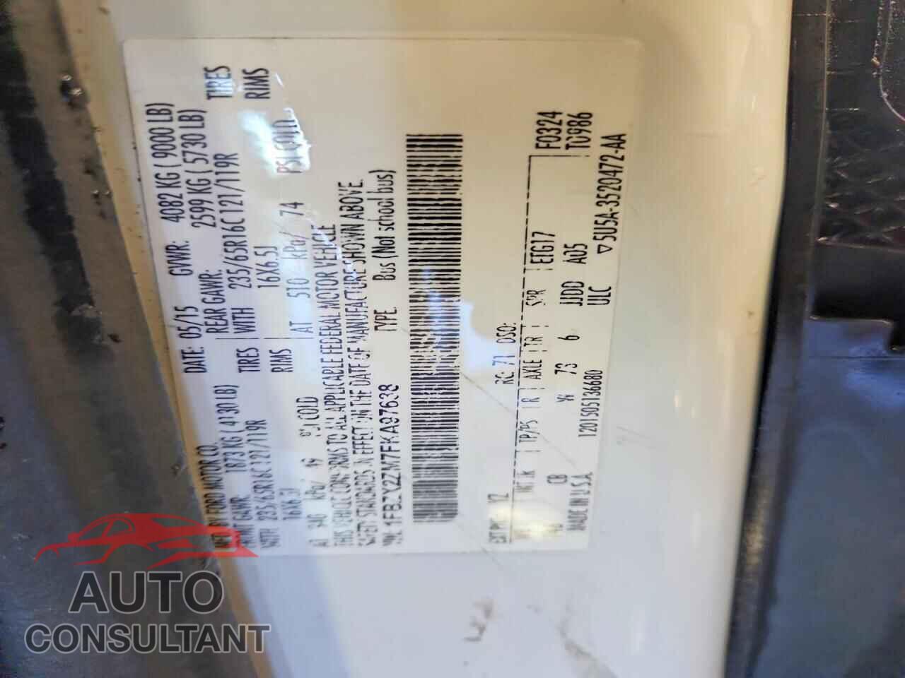 FORD TRANSIT 2015 - 1FBZX2ZM7FKA97638