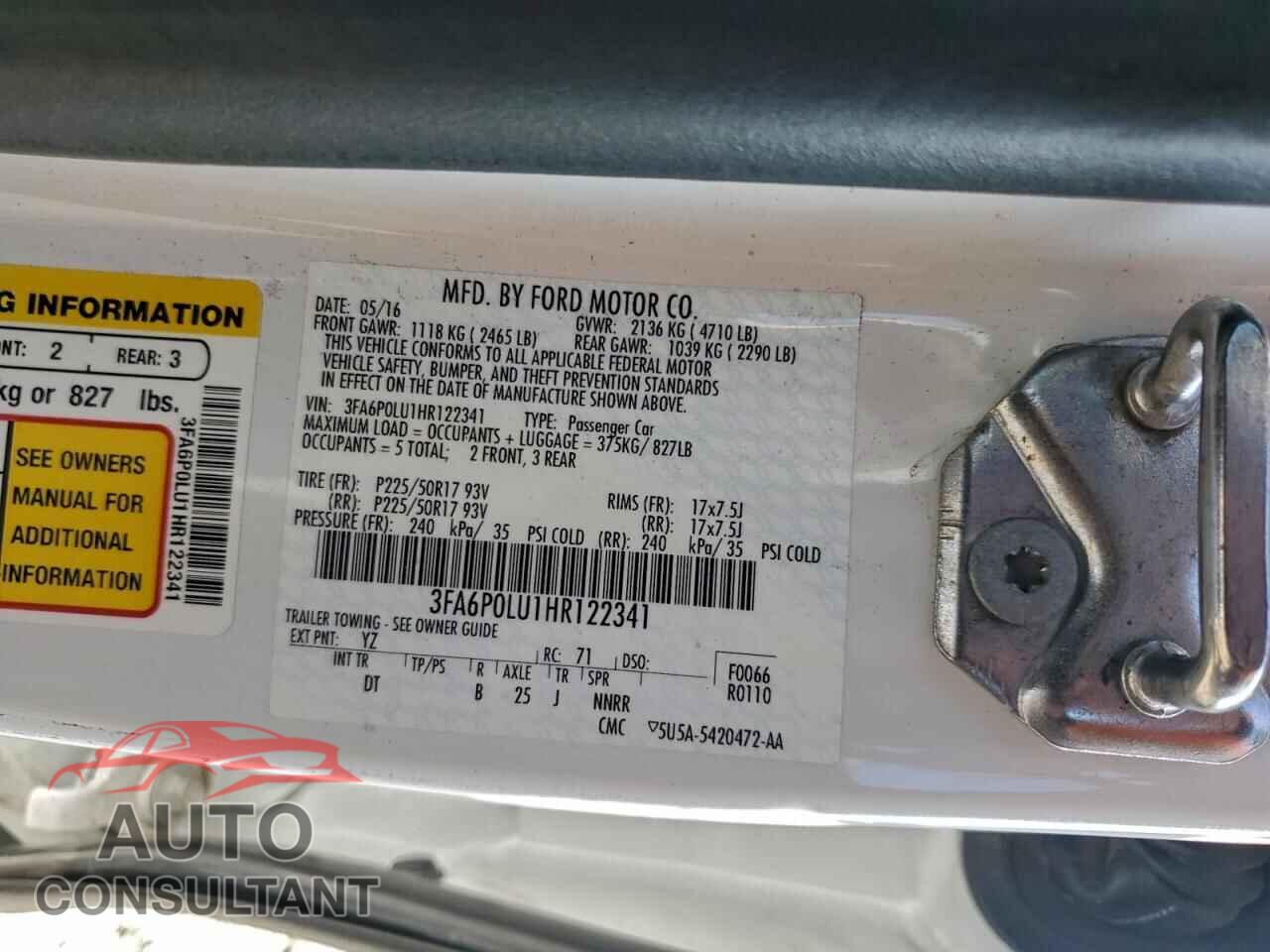 FORD FUSION 2017 - 3FA6P0LU1HR122341